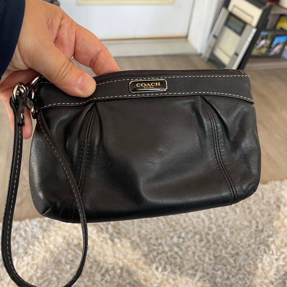 Coach Black Leather Clutch Wristlet